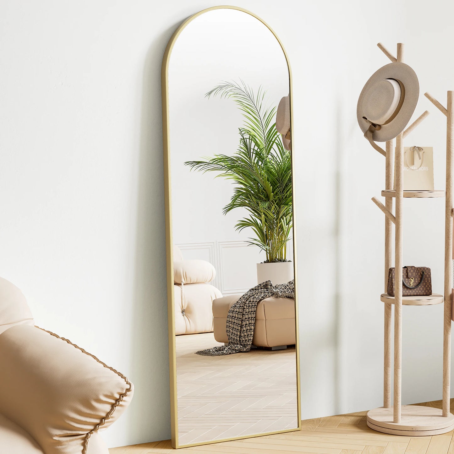 64"X21" Full Body Wall Mirror Standing Hanging or Leaning Wall-Mounted Mirrors with Stand Aluminum Alloy Frame Living Room