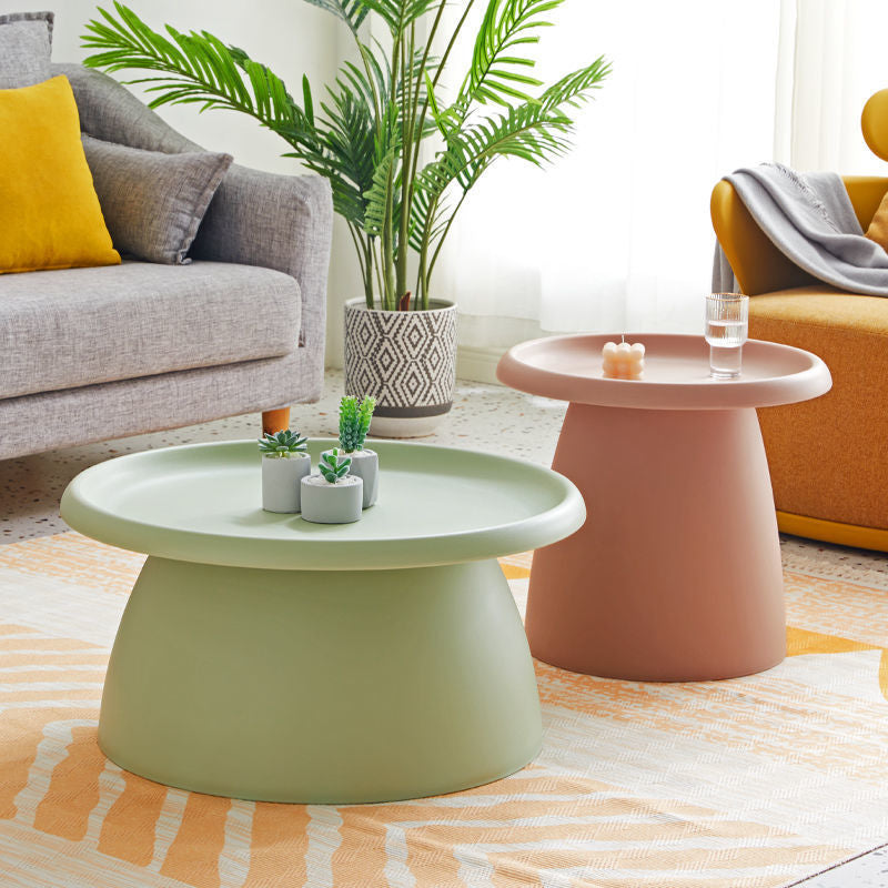 Nordic Modern Round Coffee Table - Mushroom-Shaped Acrylic Side Table with Wide Pedestal Base