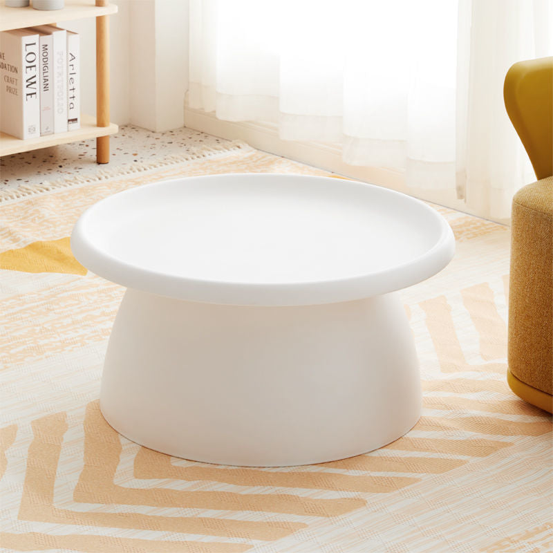Nordic Modern Round Coffee Table - Mushroom-Shaped Acrylic Side Table with Wide Pedestal Base