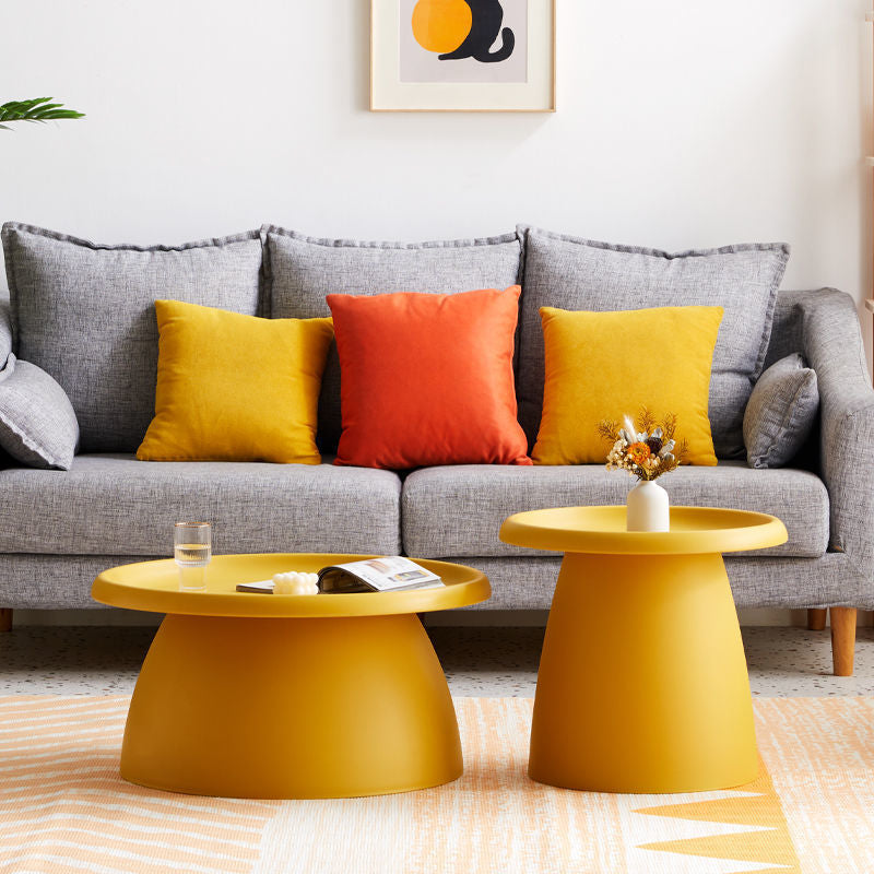 Nordic Modern Round Coffee Table - Mushroom-Shaped Acrylic Side Table with Wide Pedestal Base