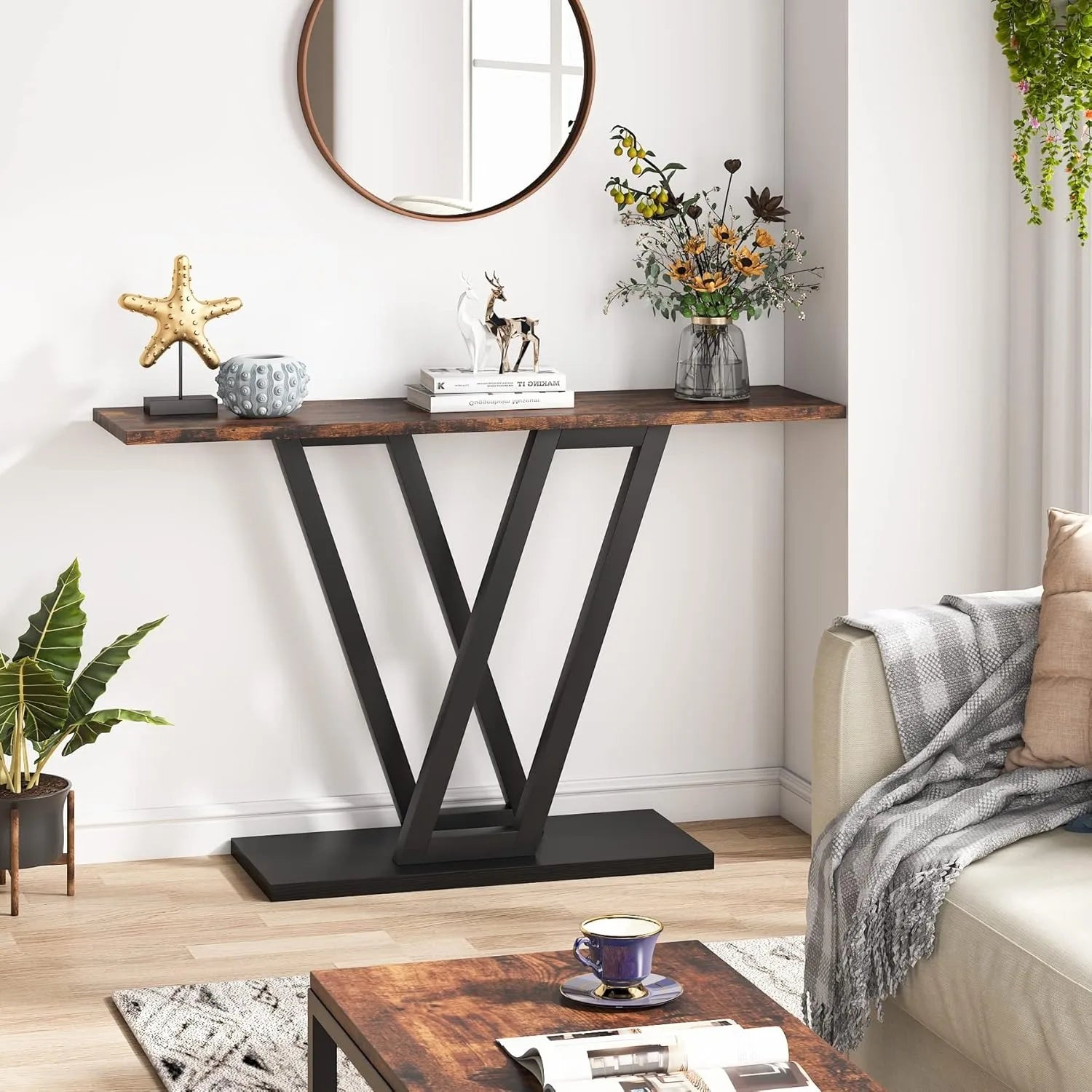 Console Table, Industrial Hallway Table for Entryway, 43 Inch Entryway Tables Narrow Sofa Table for Living Room, Rustic Brown