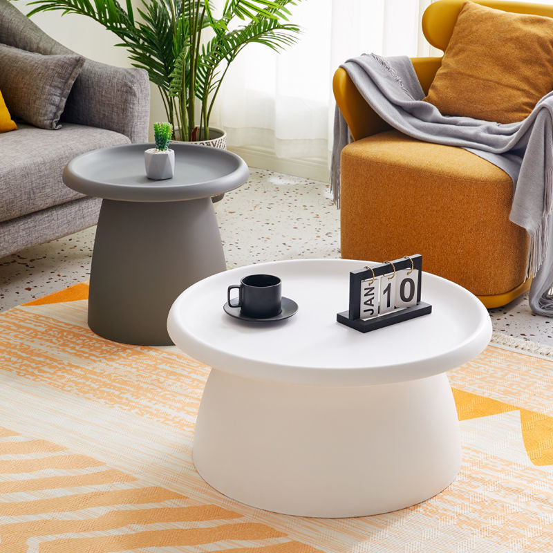 Nordic Modern Round Coffee Table - Mushroom-Shaped Acrylic Side Table with Wide Pedestal Base
