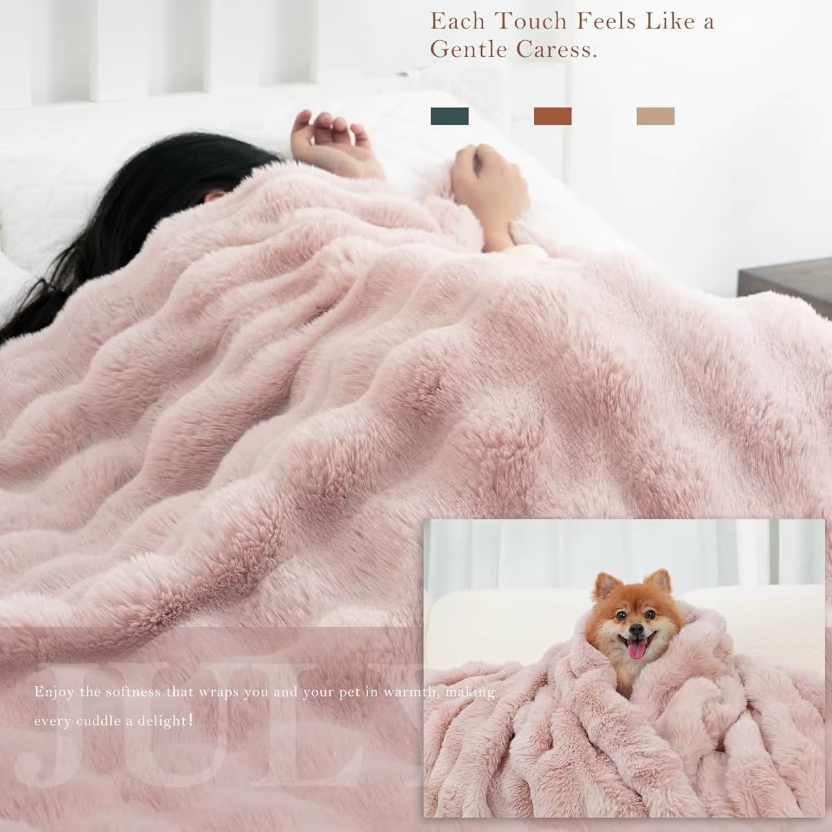100% Weighted Faux Rabbit Fur Throw Blanket, Ultra Soft Fluffy Thick Plush Fuzzy Blanket, Cozy Warm Luxury Bubble Furry Blanket for Sofa Couch Bed Chair, Decorative Shaggy Fleece Blanket for Home Bedroom Decor, All Season Use.