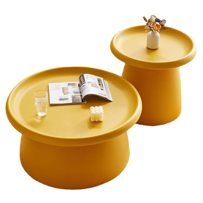 Nordic Modern Round Coffee Table - Mushroom-Shaped Acrylic Side Table with Wide Pedestal Base