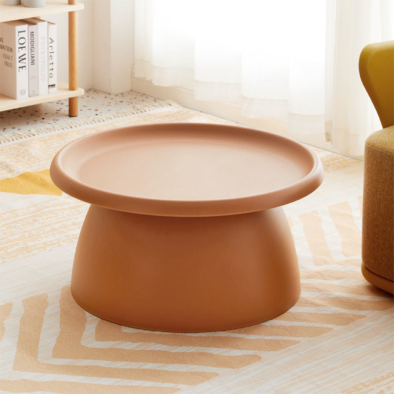 Nordic Modern Round Coffee Table - Mushroom-Shaped Acrylic Side Table with Wide Pedestal Base