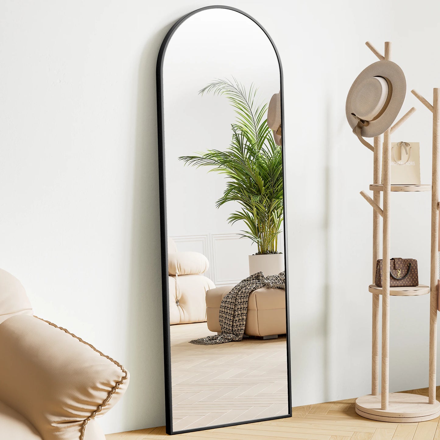 64"X21" Full Body Wall Mirror Standing Hanging or Leaning Wall-Mounted Mirrors with Stand Aluminum Alloy Frame Living Room