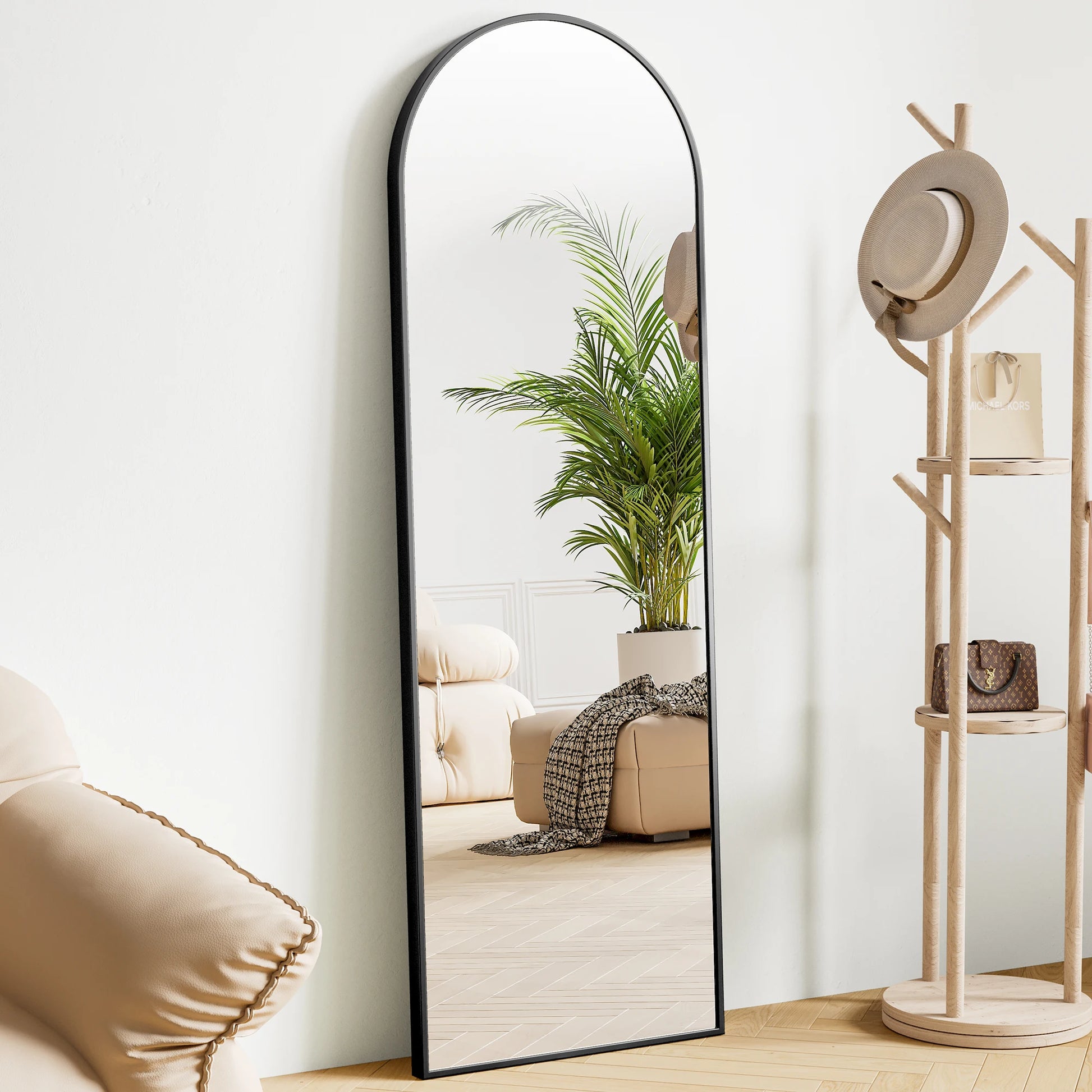 64"X21" Full Body Wall Mirror Standing Hanging or Leaning Wall-Mounted Mirrors with Stand Aluminum Alloy Frame Living Room