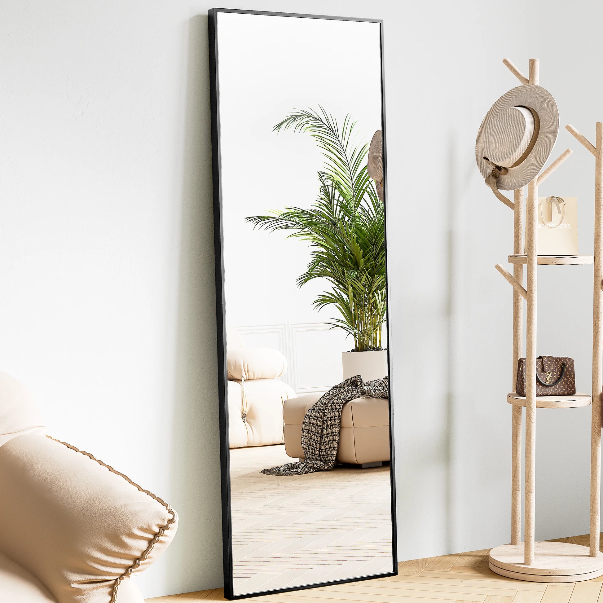 64"X21" Full Body Wall Mirror Standing Hanging or Leaning Wall-Mounted Mirrors with Stand Aluminum Alloy Frame Living Room