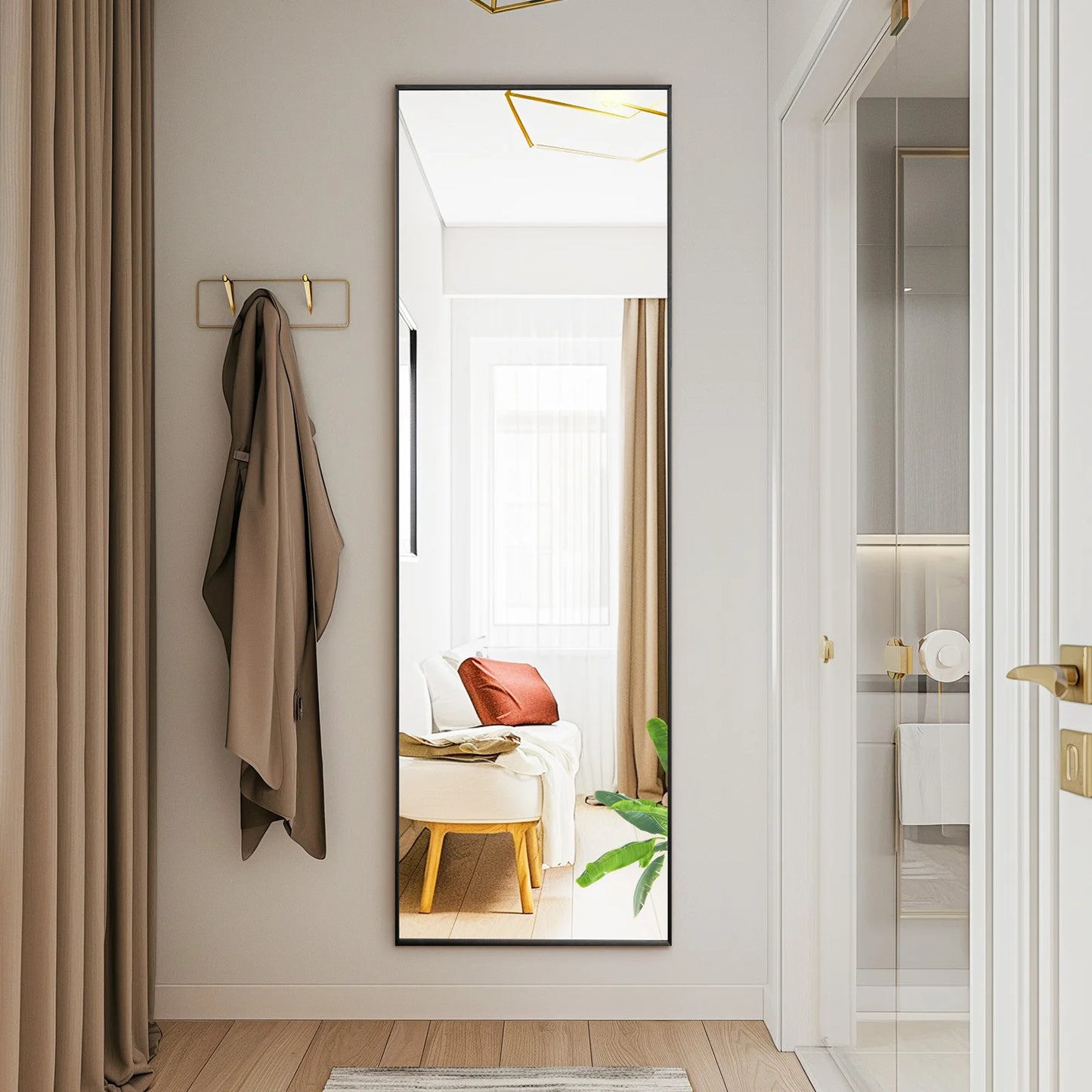 64"X21" Full Body Wall Mirror Standing Hanging or Leaning Wall-Mounted Mirrors with Stand Aluminum Alloy Frame Living Room