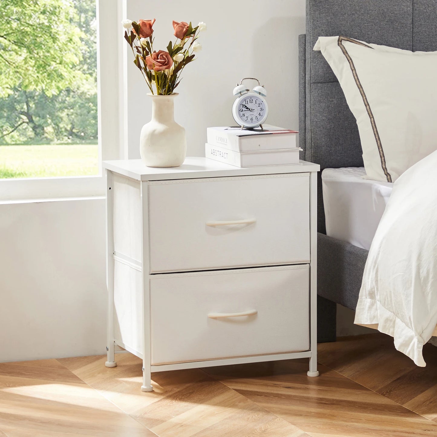 Nightstand, Bedside Table - 2 Fabric Drawers
