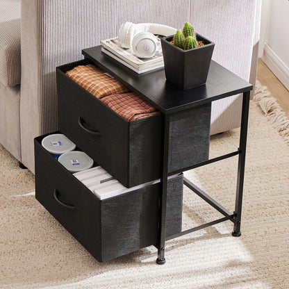 Nightstand, Bedside Table - 2 Fabric Drawers