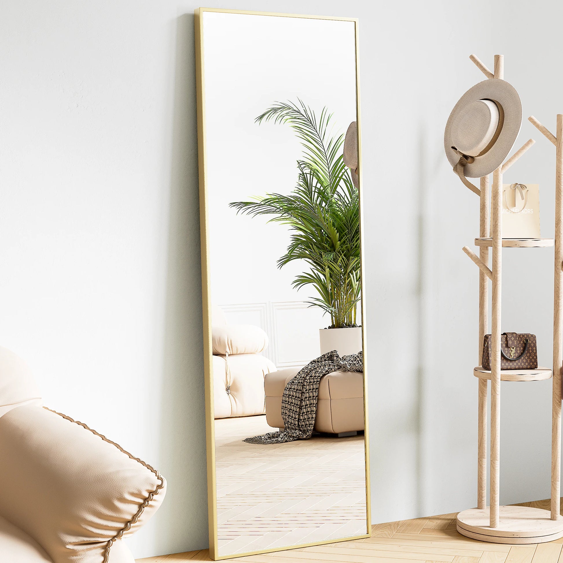 64"X21" Full Body Wall Mirror Standing Hanging or Leaning Wall-Mounted Mirrors with Stand Aluminum Alloy Frame Living Room