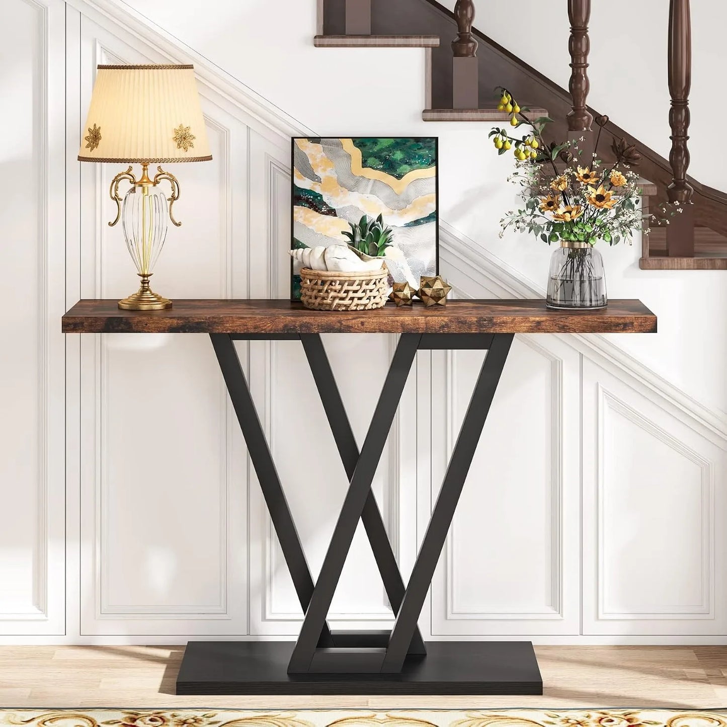 Console Table, Industrial Hallway Table for Entryway, 43 Inch Entryway Tables Narrow Sofa Table for Living Room, Rustic Brown